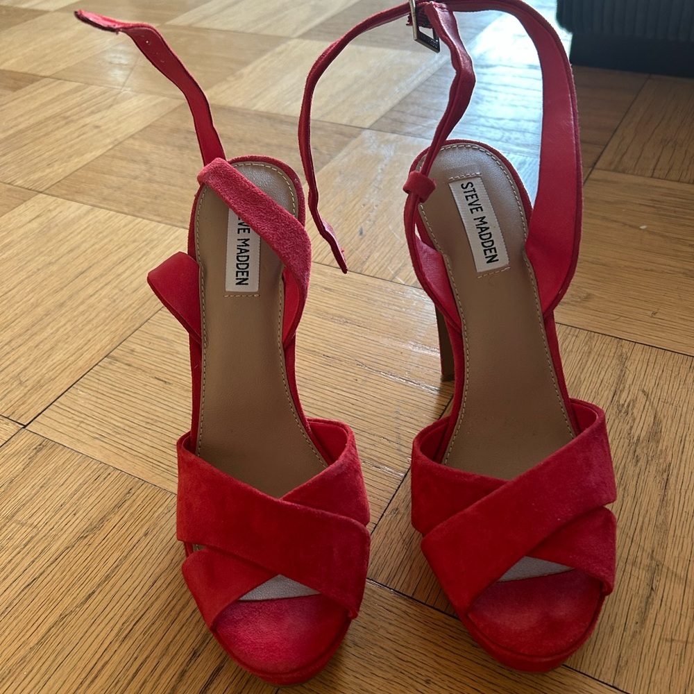 Steve Madden Red Stiletto Heels with Peep-Toe Design